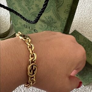 Gucci Gold Logo Link Bracelet with Charm